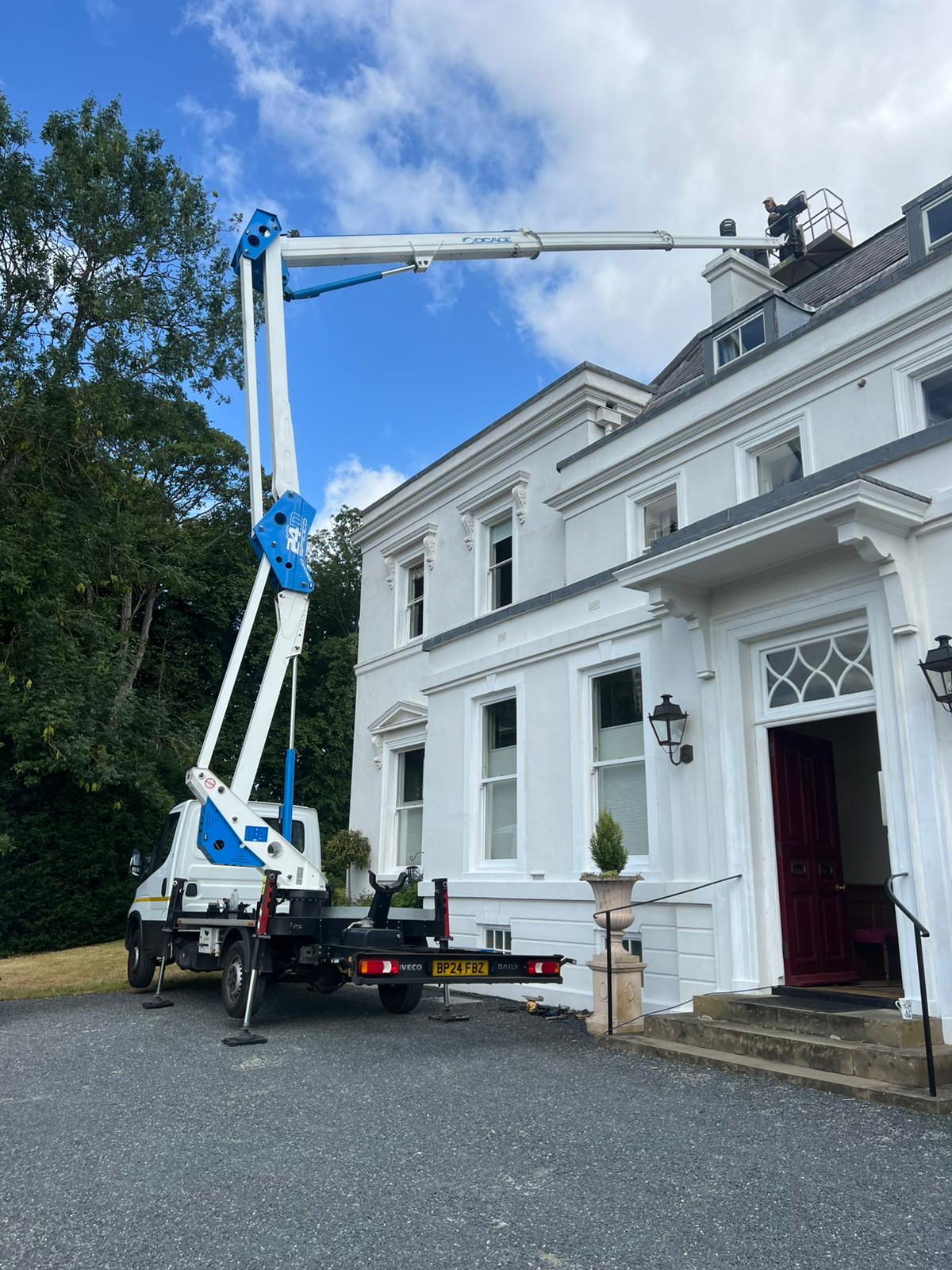 Chimney repair from cherry picker in Cambridge